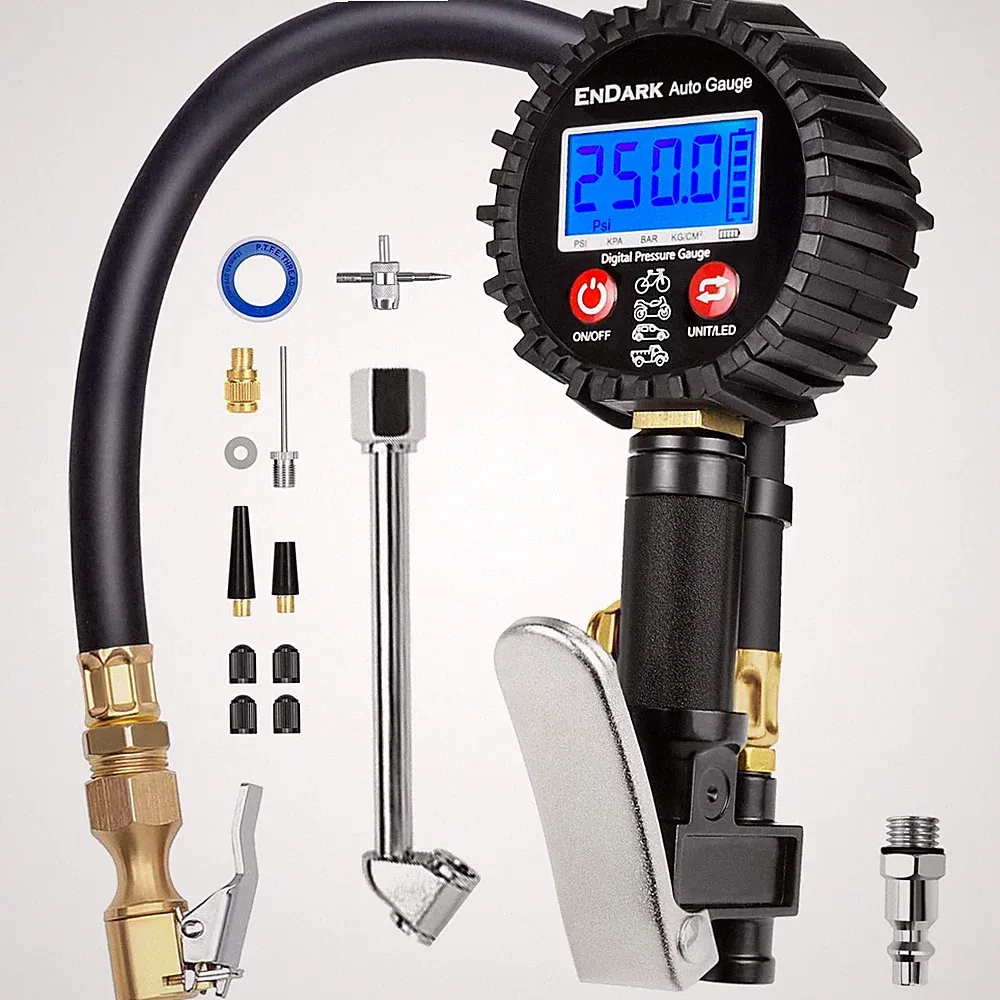 Digital Tire Pressure Gauge with Inflator: 250 PSI Air Compressor Attachment...