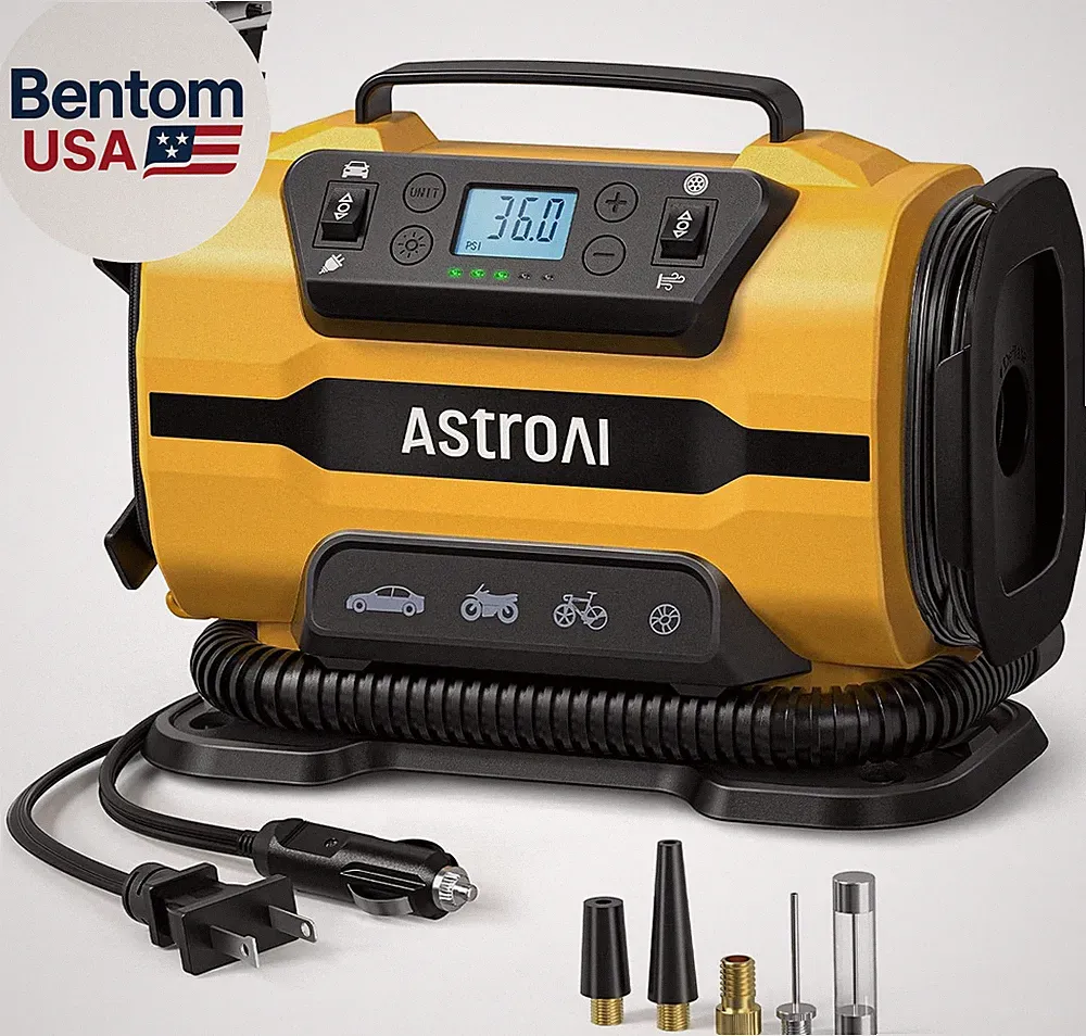Tire Inflator Portable Air Compressor Pump 150PSI 12V DC/110V AC with Dual Metal